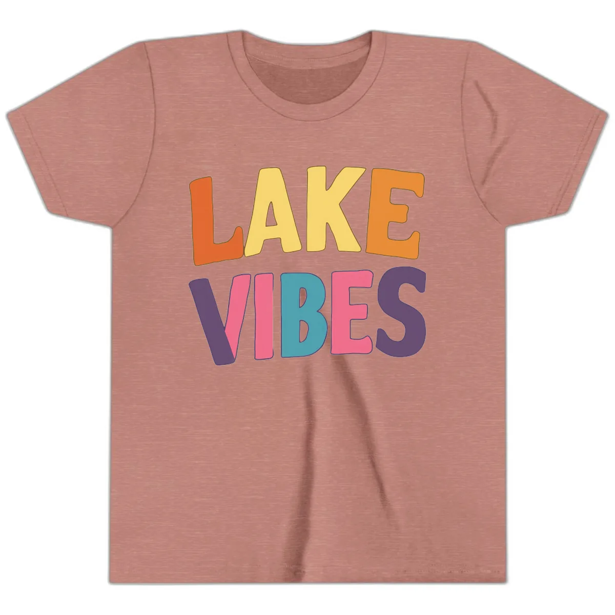 Lake Vibes Typography Design Youth T-Shirt in Heather Mauve