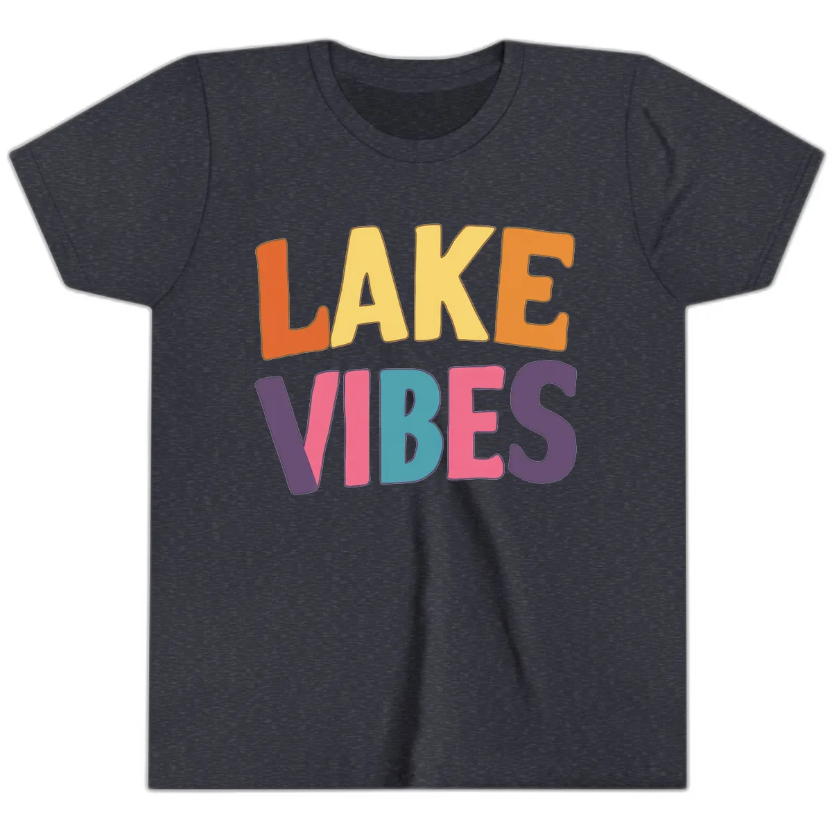 Lake Vibes Typography Design Youth T-Shirt in Heather Navy
