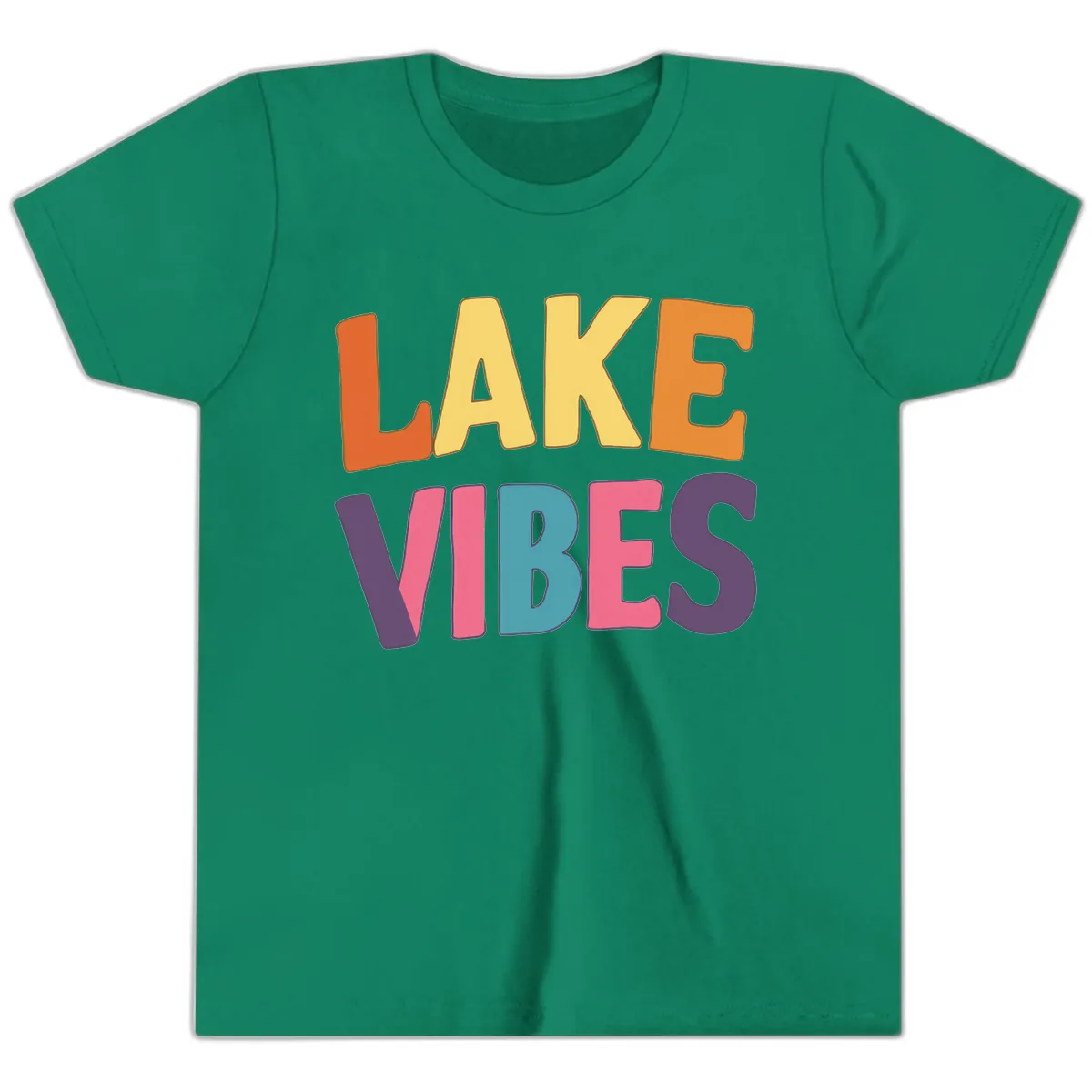 Lake Vibes Typography Design Youth T-Shirt in Kelly