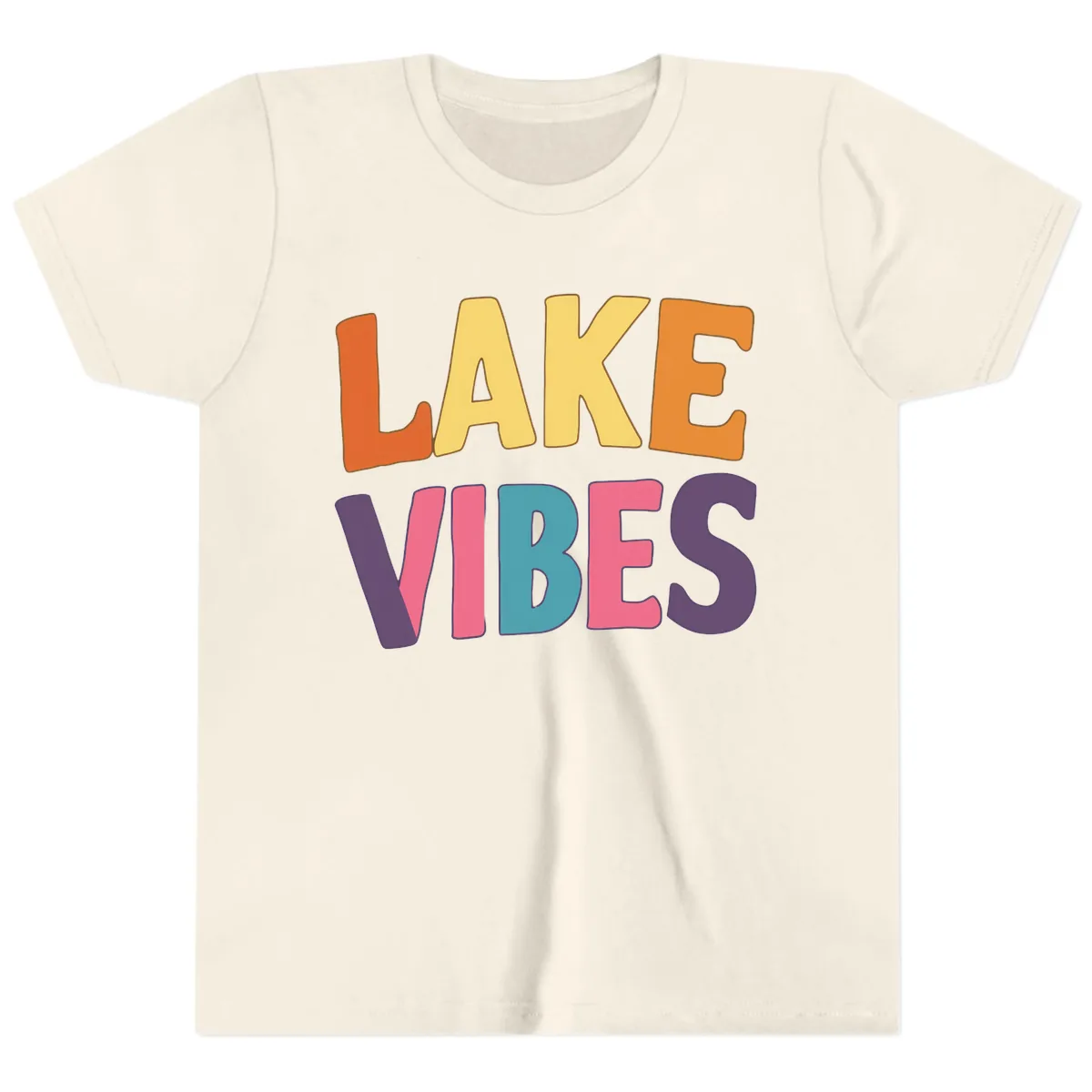 Lake Vibes Typography Design Youth T-Shirt in Natural