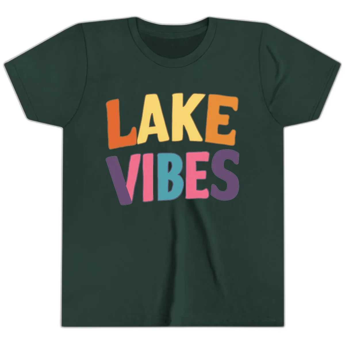 Lake Vibes Typography Design Youth T-Shirt in Forest