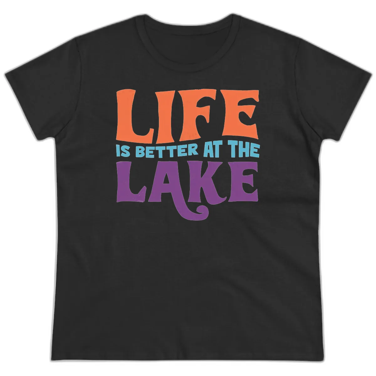 Life Is Better At The Lake Typography Ladies Tee in Black