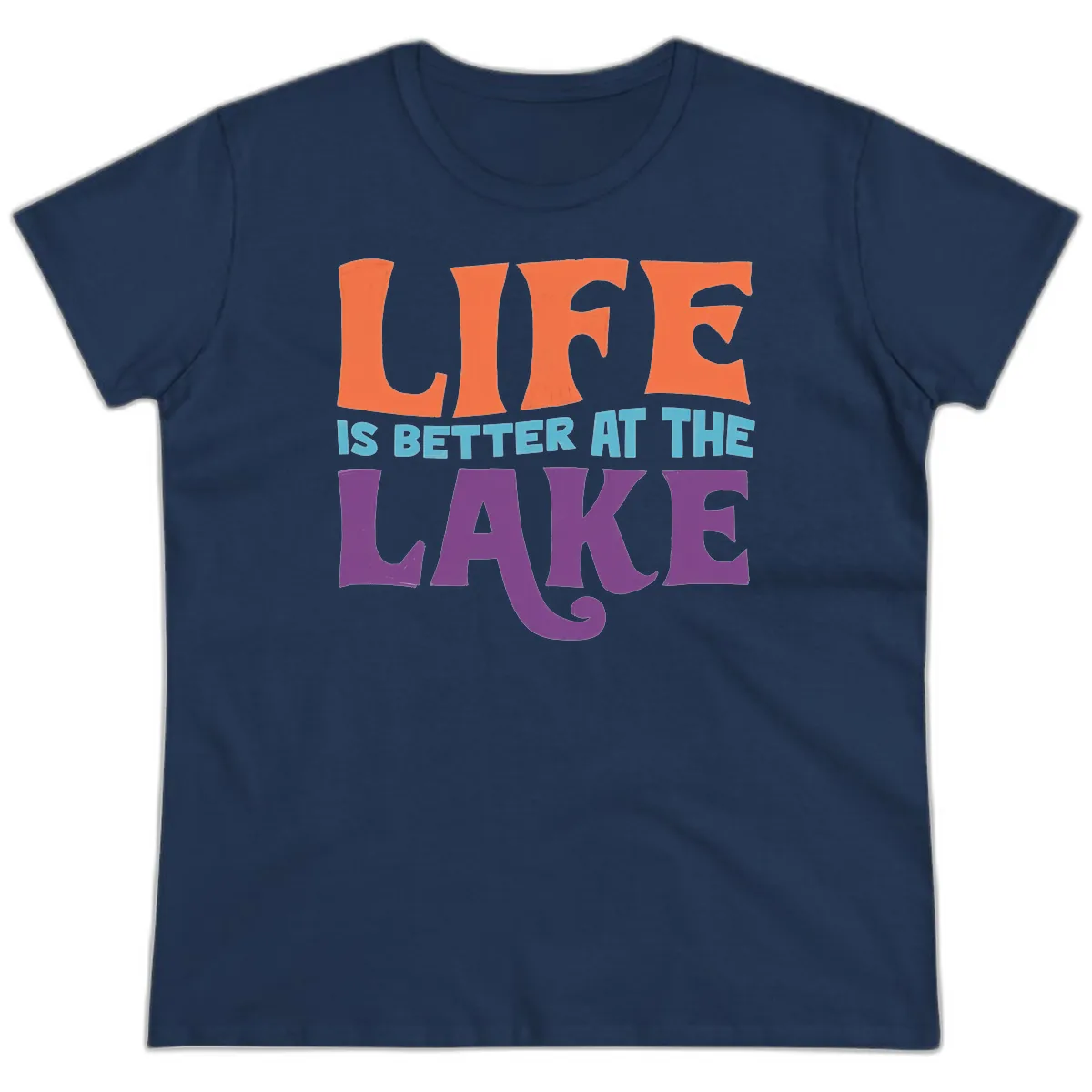 Life Is Better At The Lake Typography Ladies Tee in Navy