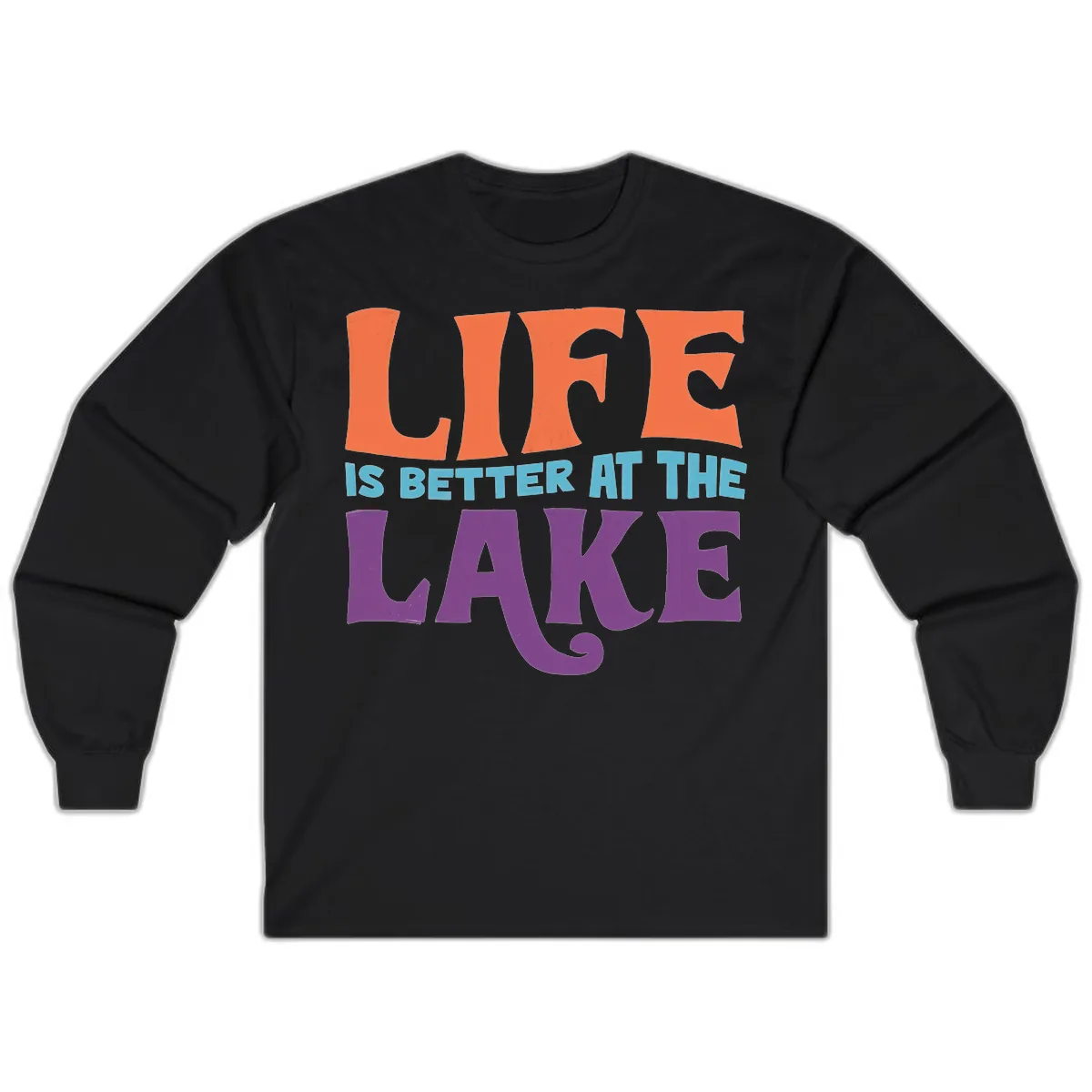 Life Is Better At The Lake Typography Long Sleeve in Black