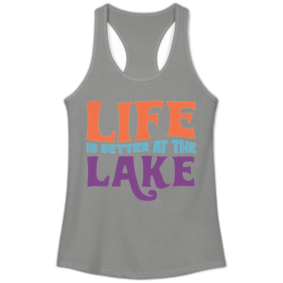 Life Is Better At The Lake Typography Ladies Tank in Heather Grey