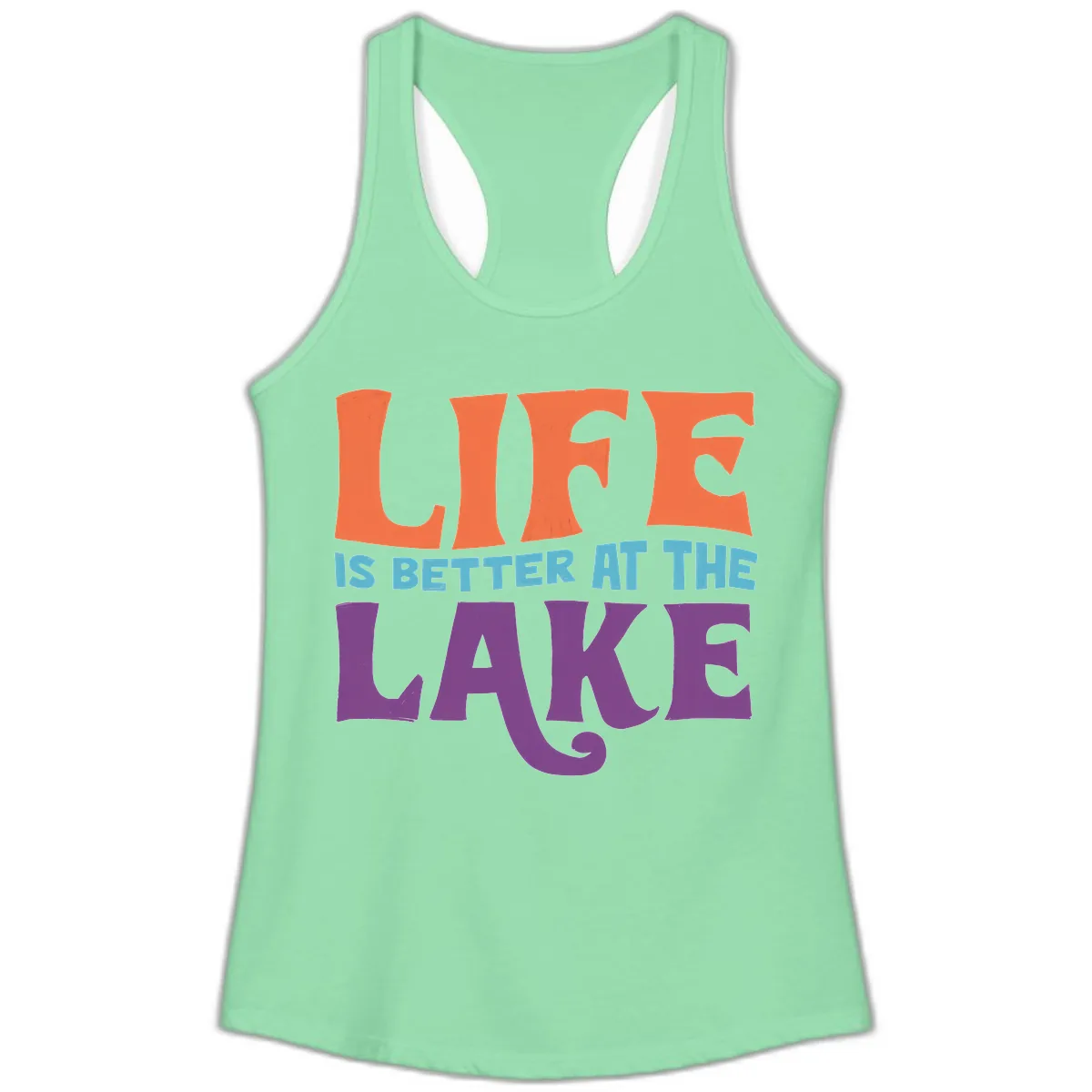 Life Is Better At The Lake Typography Ladies Tank in Solid Mint