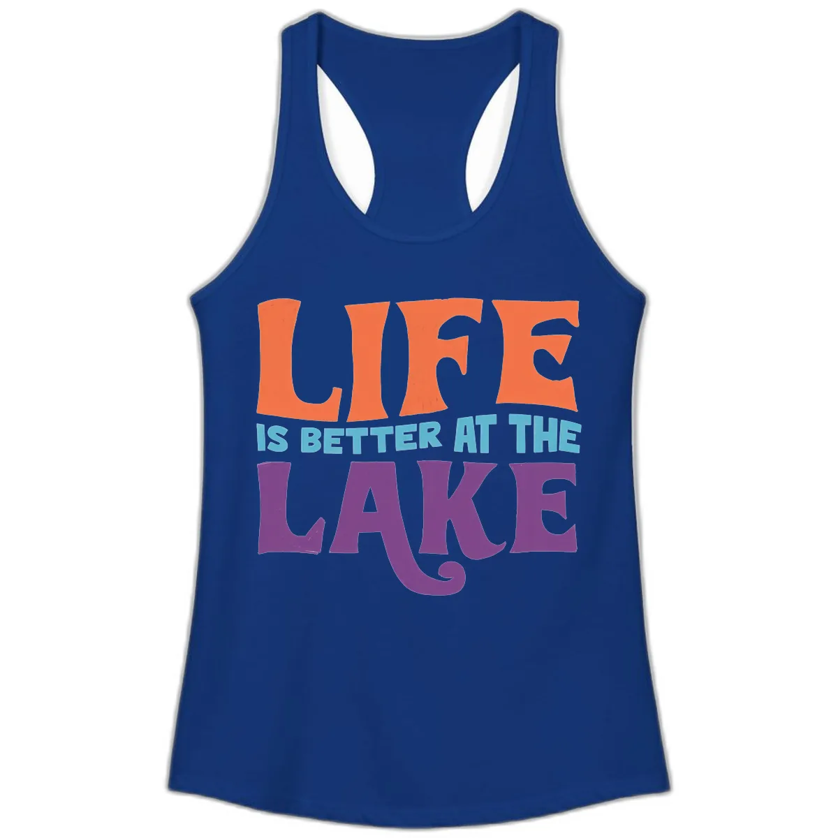 Life Is Better At The Lake Typography Ladies Tank in Solid Royal