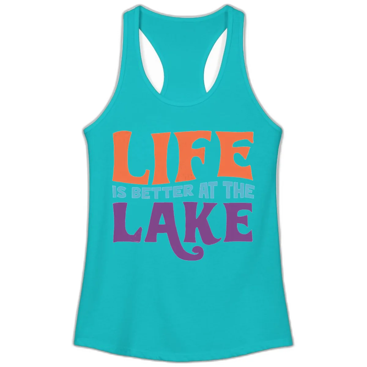 Life Is Better At The Lake Typography Ladies Tank in Tahiti Blue