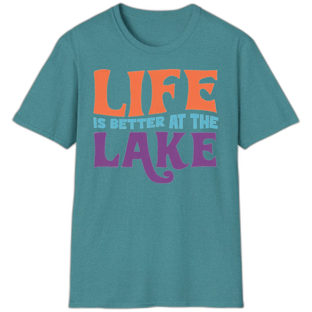 Life Is Better At The Lake Typography T-Shirt in Heather Galapagos Blue