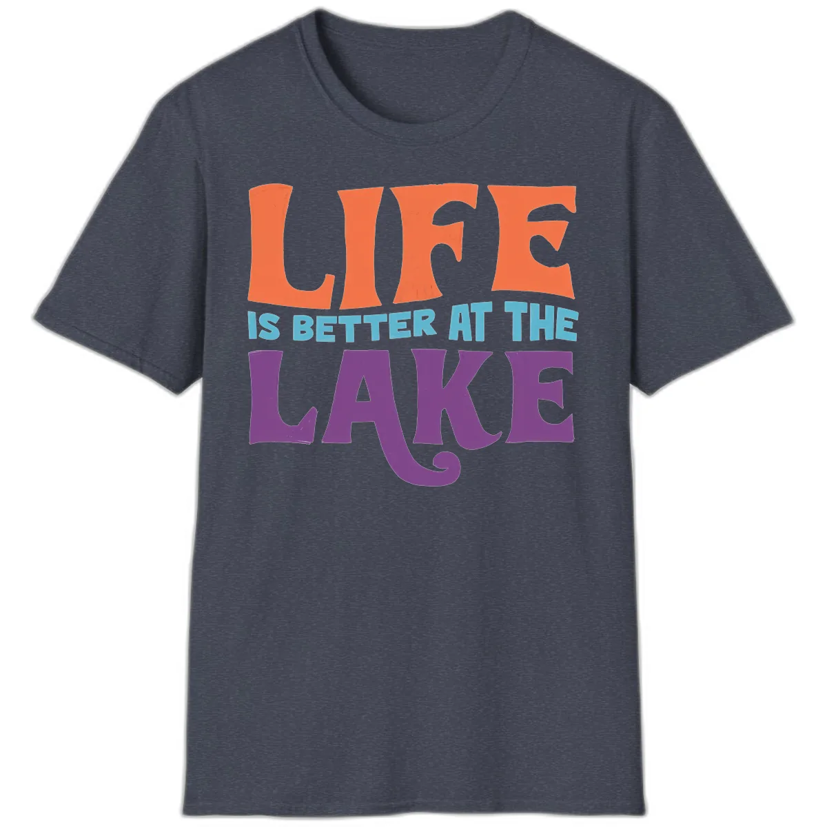 Life Is Better At The Lake Typography T-Shirt in Heather Navy