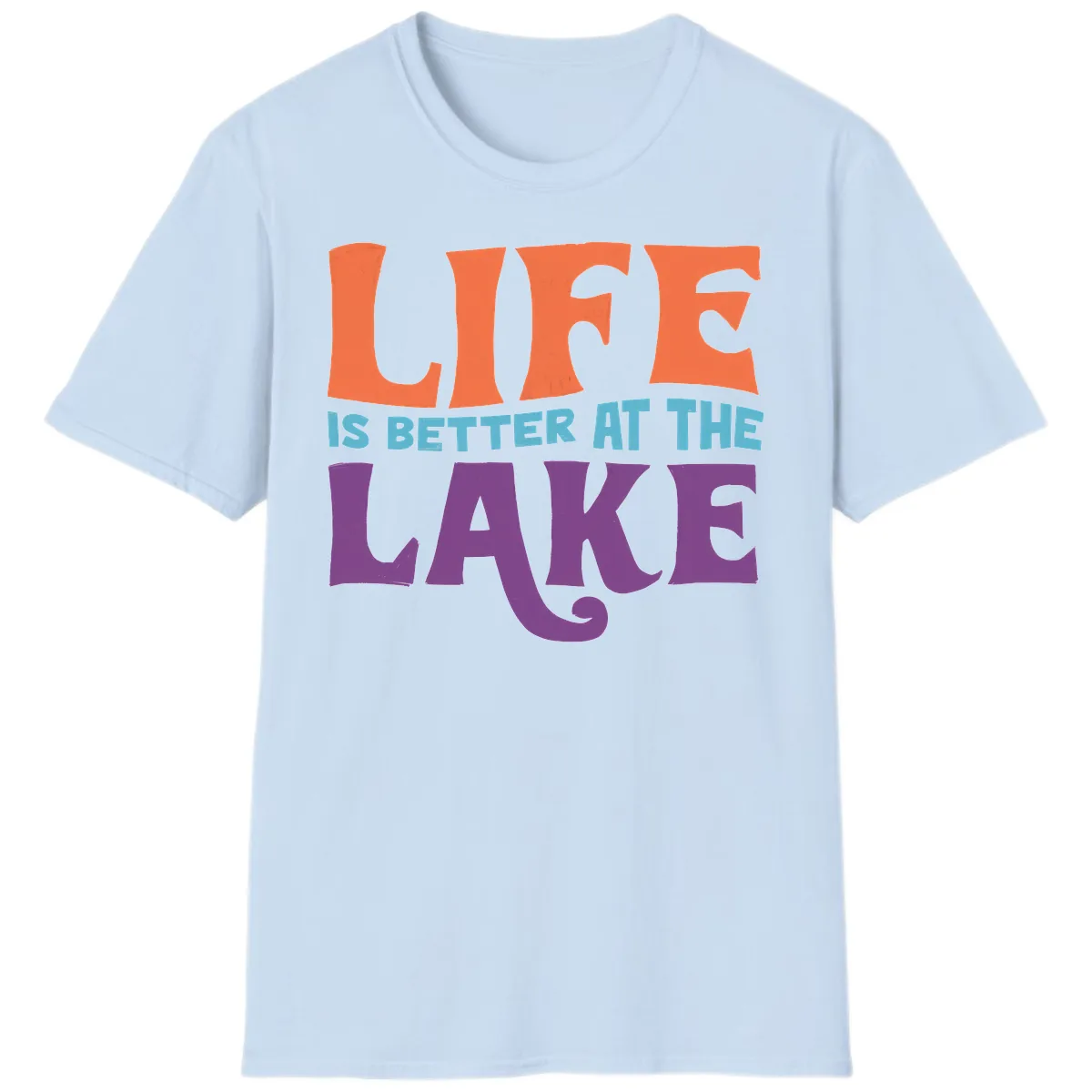 Life Is Better At The Lake Typography T-Shirt in Light Blue