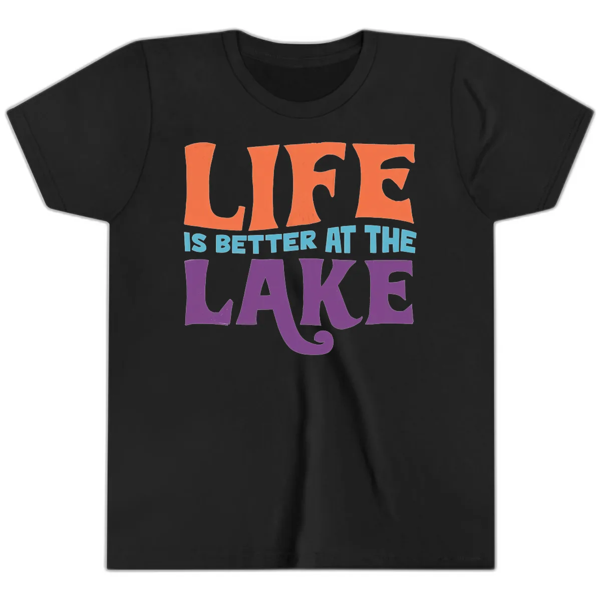 Life Is Better At The Lake Typography Youth T-Shirt in Black