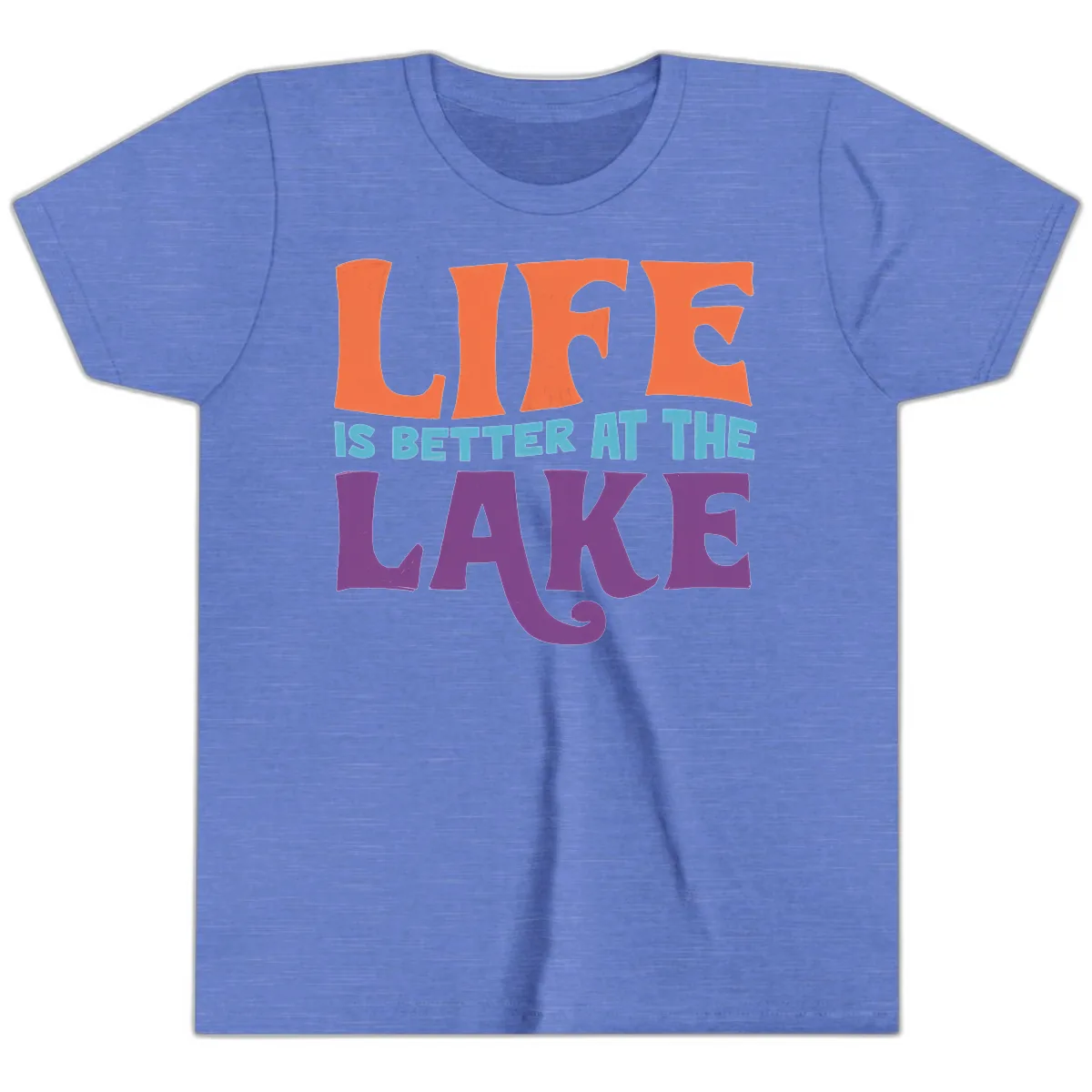 Life Is Better At The Lake Typography Youth T-Shirt in Heather Columbia Blue