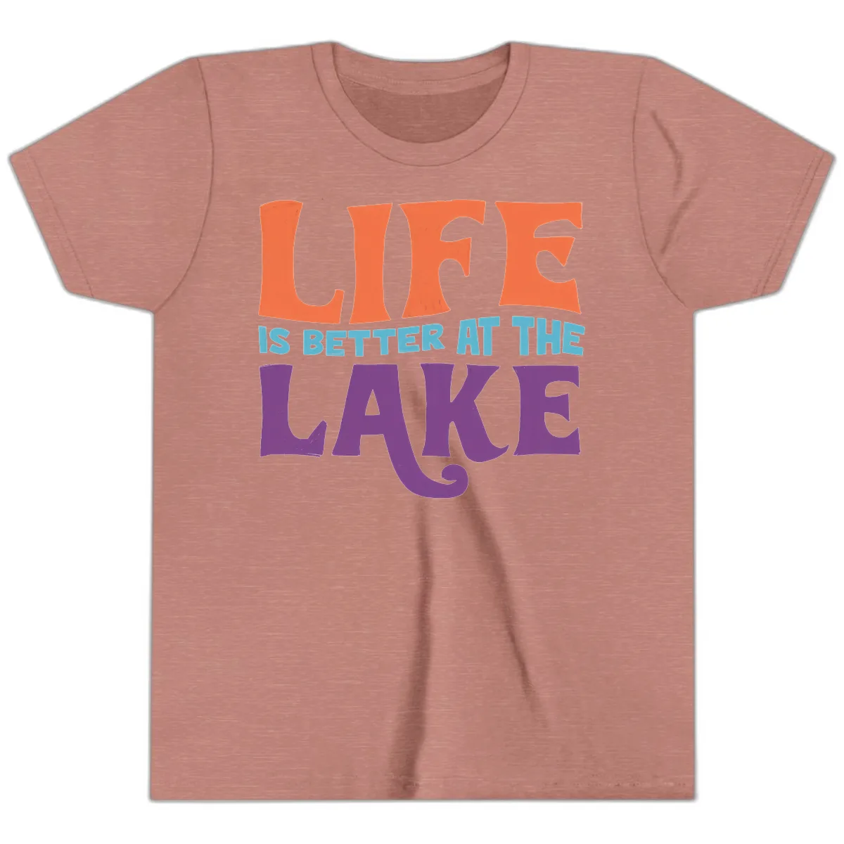 Life Is Better At The Lake Typography Youth T-Shirt in Heather Mauve