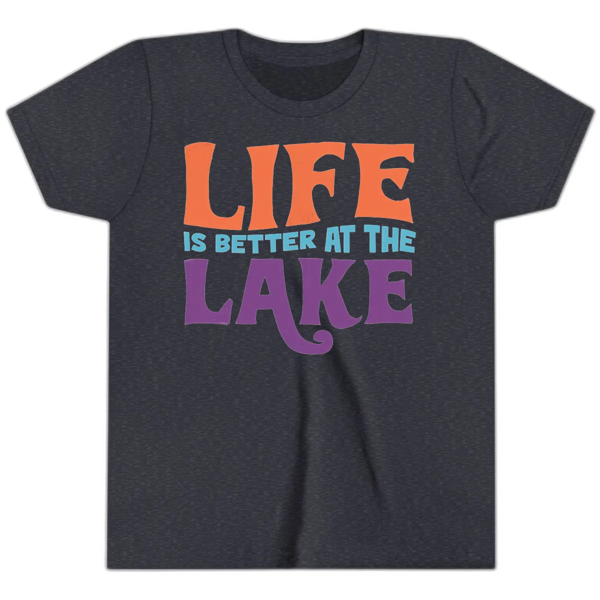 Life Is Better At The Lake Typography Youth T-Shirt in Heather Navy