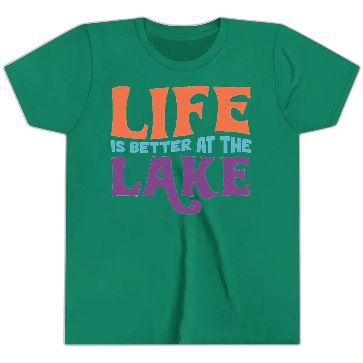 Life Is Better At The Lake Typography Youth T-Shirt in Kelly