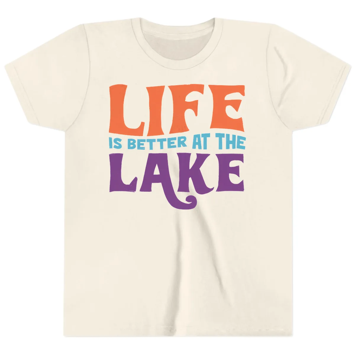 Life Is Better At The Lake Typography Youth T-Shirt in Natural