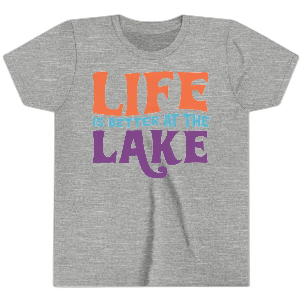 Life Is Better At The Lake Typography Youth T-Shirt in Athletic Heather