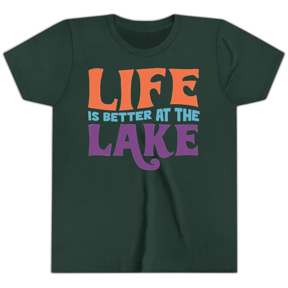 Life Is Better At The Lake Typography Youth T-Shirt in Forest