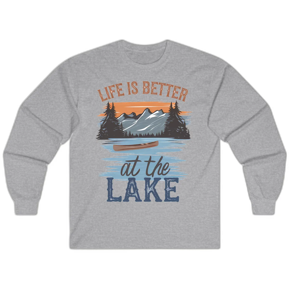 Life Is Better At The Lake Design Long Sleeve in Sport Grey