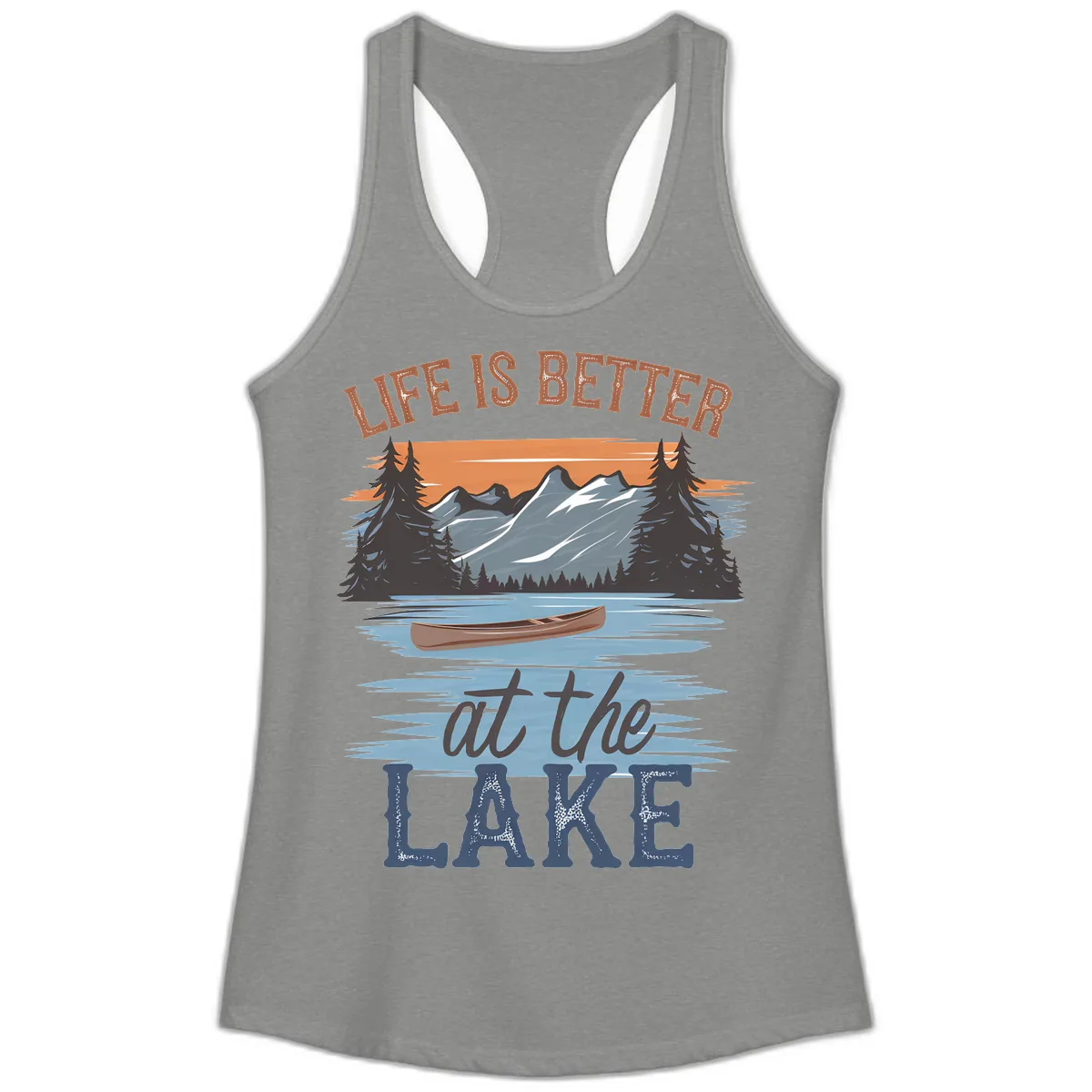 Life Is Better At The Lake Design Ladies Tank in Heather Grey