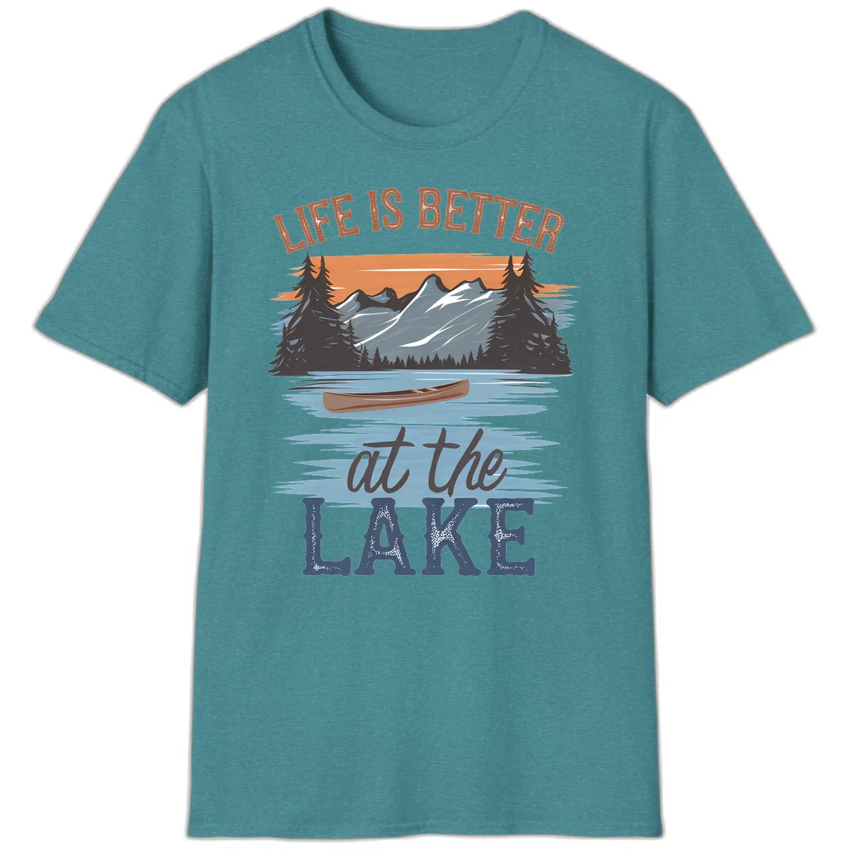Life Is Better At The Lake Design T-Shirt in Heather Galapagos Blue