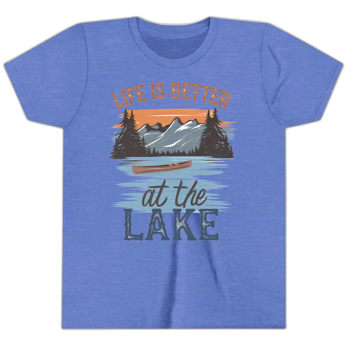 Life Is Better At The Lake Design Youth T-Shirt in Heather Columbia Blue