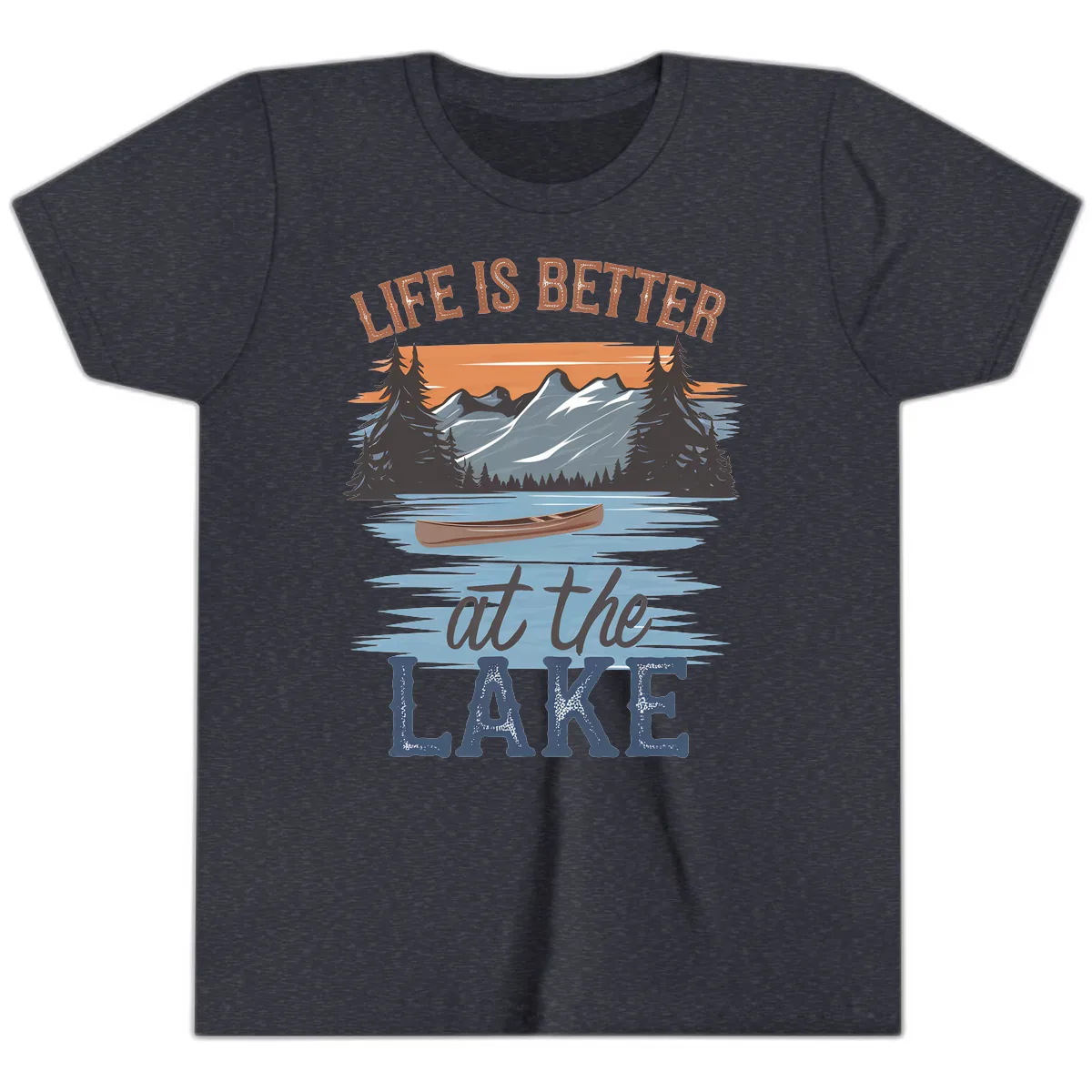 Life Is Better At The Lake Design Youth T-Shirt in Heather Navy