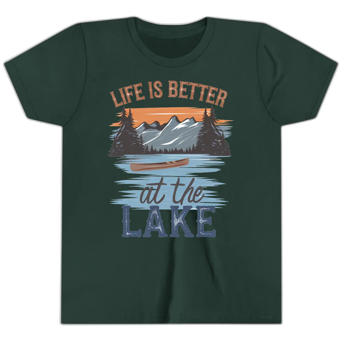 Life Is Better At The Lake Design Youth T-Shirt in Forest