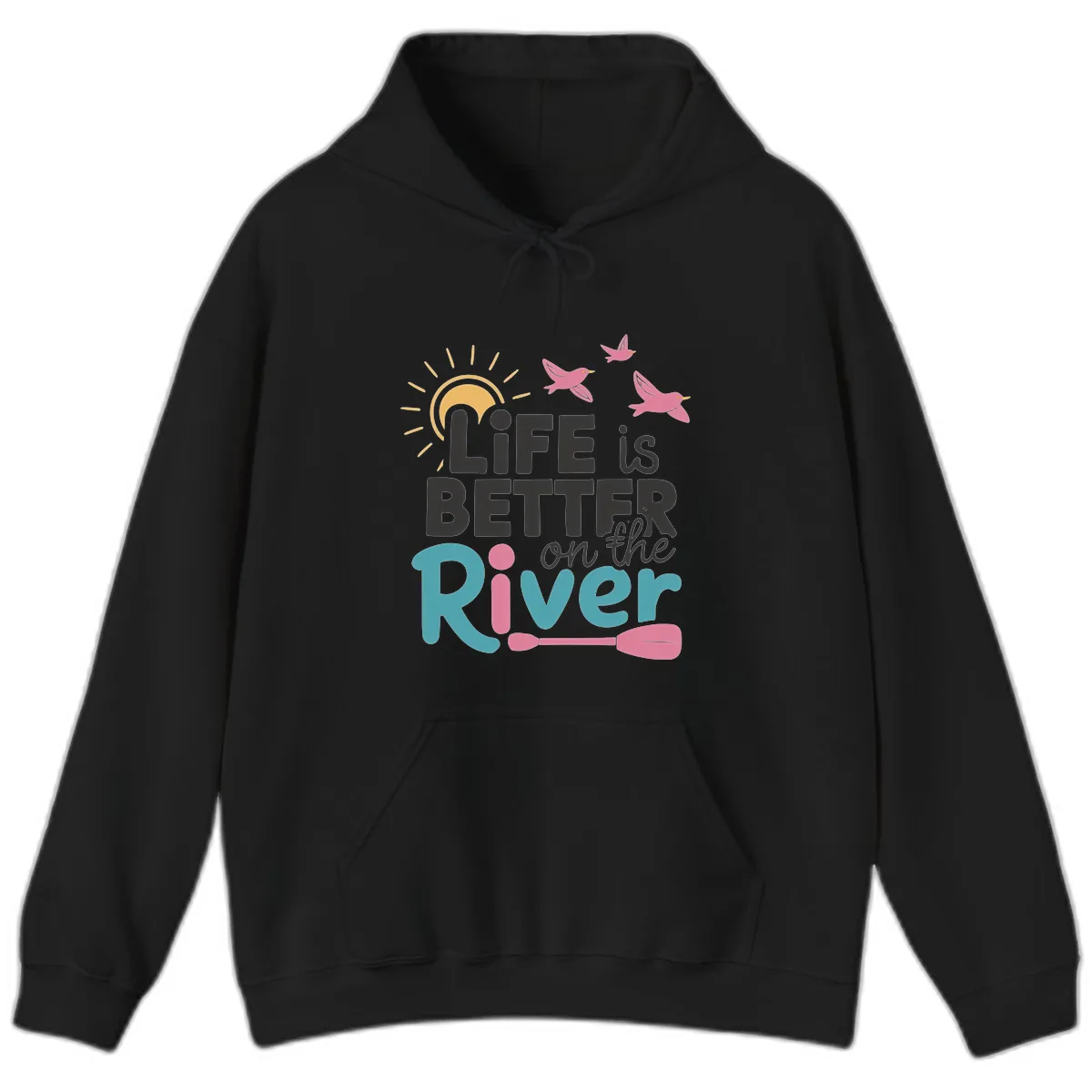 Life Is Better On The River Hoodie in Black