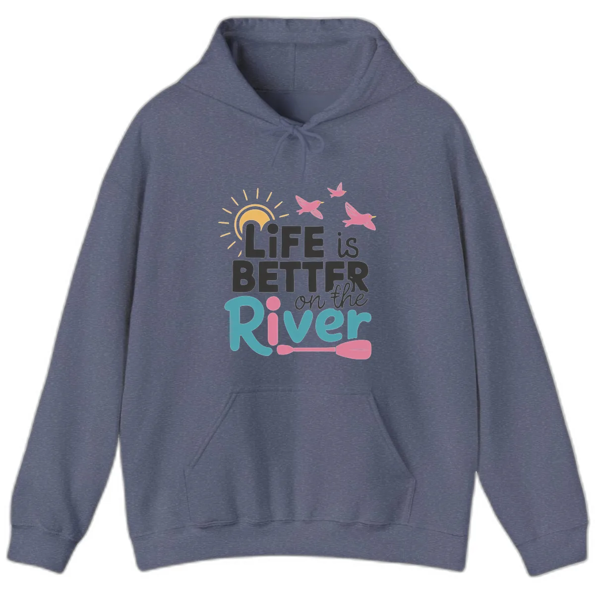 Life Is Better On The River Hoodie in Heather Navy