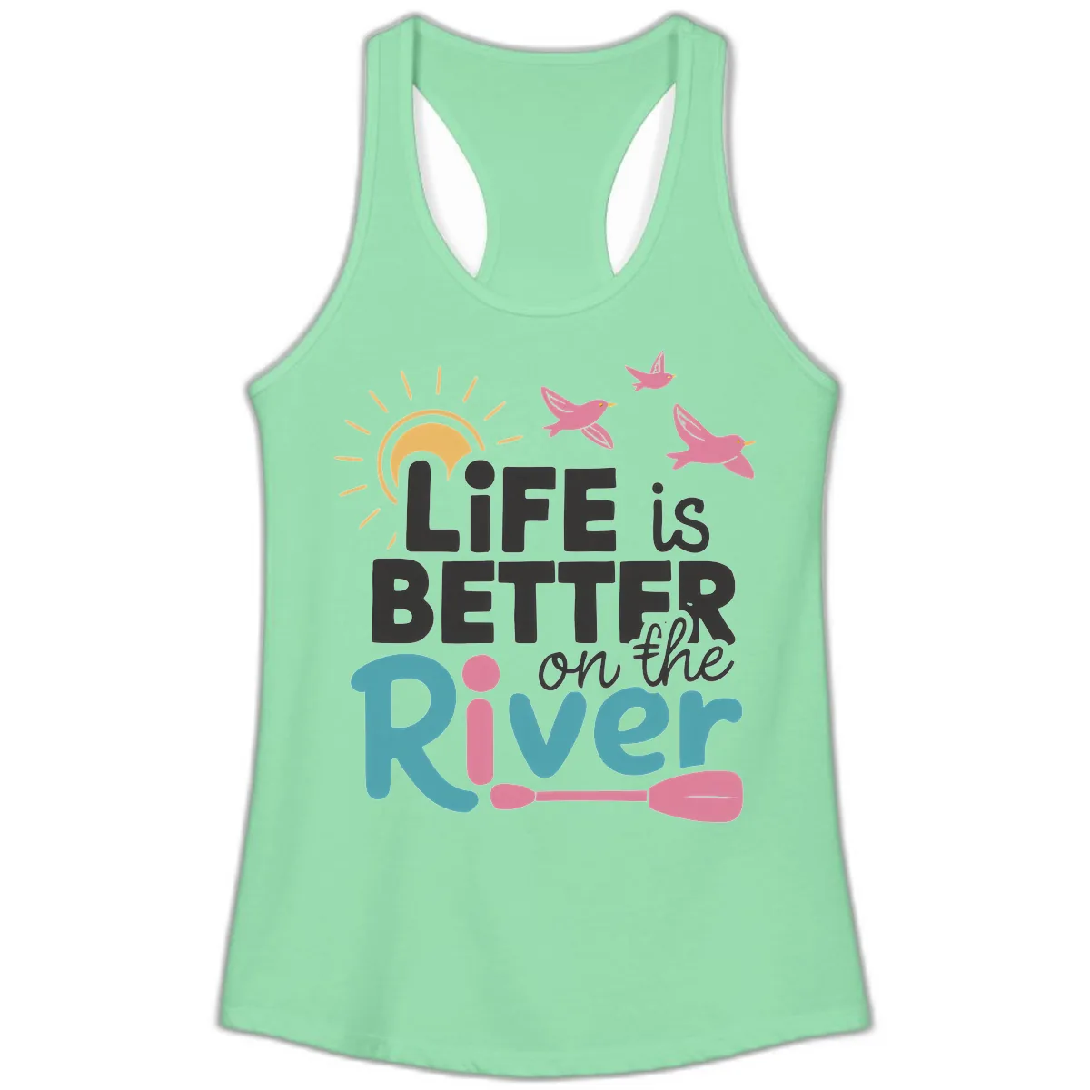 Life Is Better On The River Ladies Tank in Solid Mint
