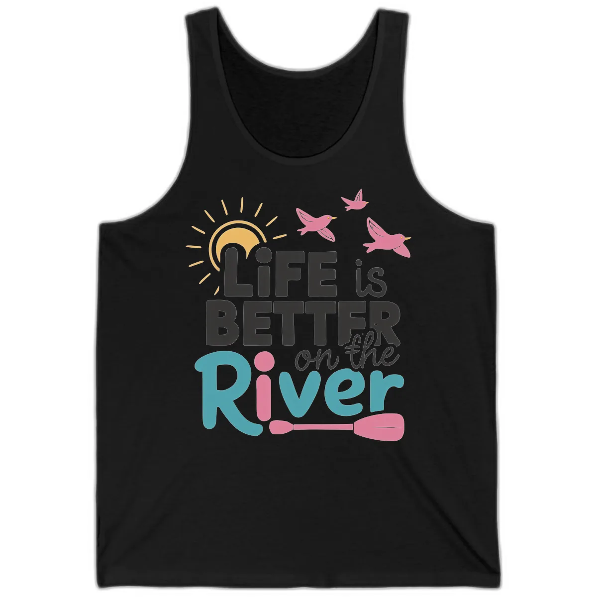 Life Is Better On The River Tank in Black