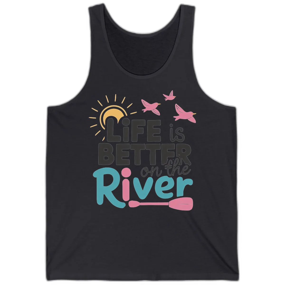 Life Is Better On The River Tank in Dark Grey