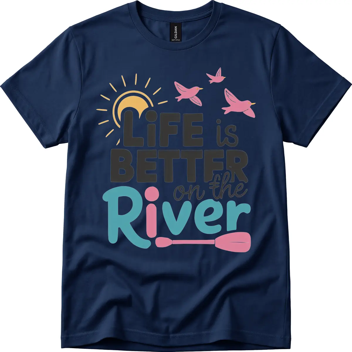 Life Is Better On The River T-Shirt in Navy