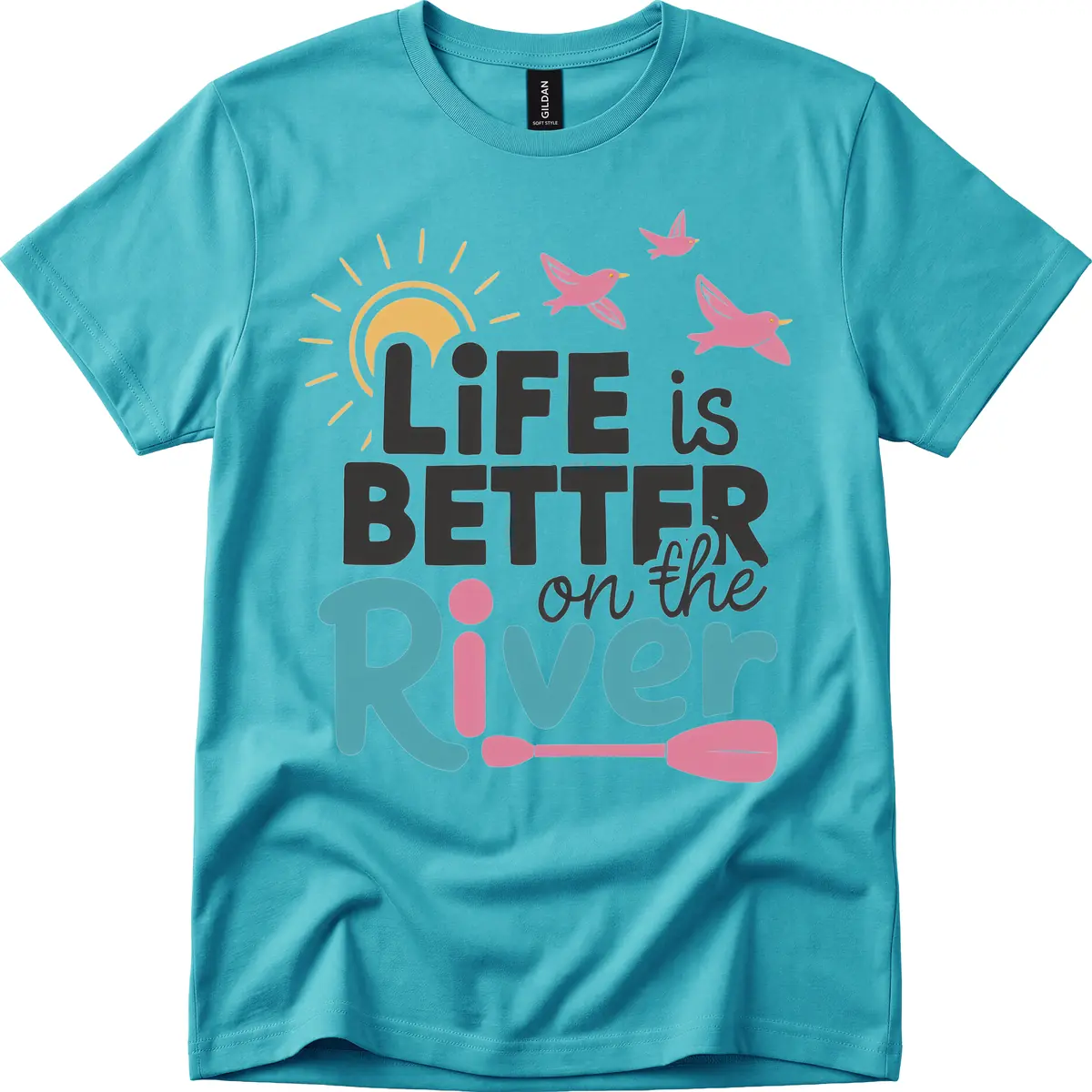 Life Is Better On The River T-Shirt in Tropical Blue