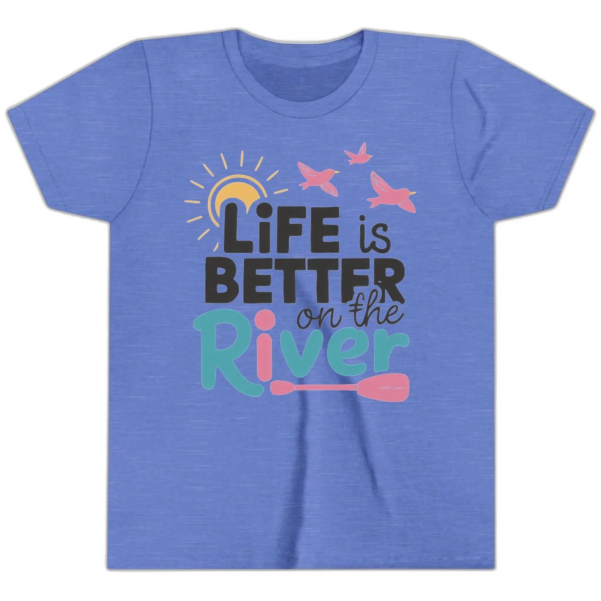 Life Is Better On The River Youth T-Shirt in Heather Columbia Blue