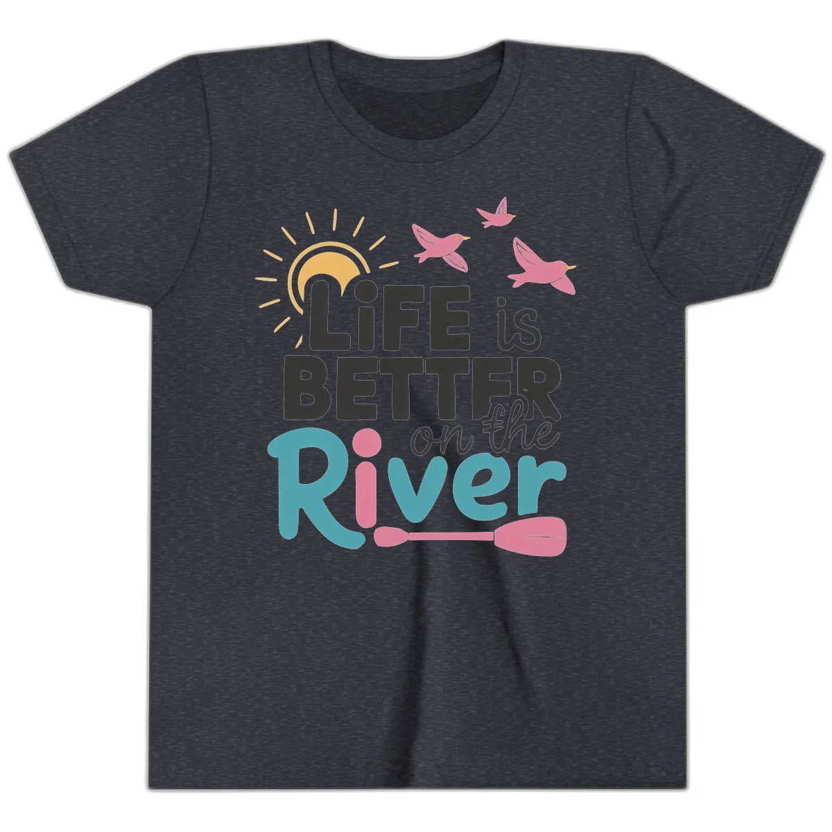 Life Is Better On The River Youth T-Shirt in Heather Navy