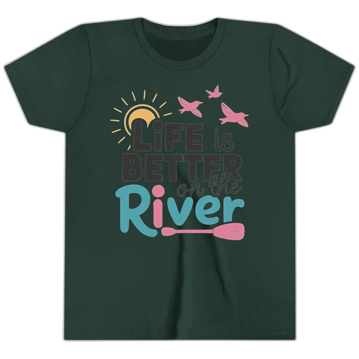 Life Is Better On The River Youth T-Shirt in Forest