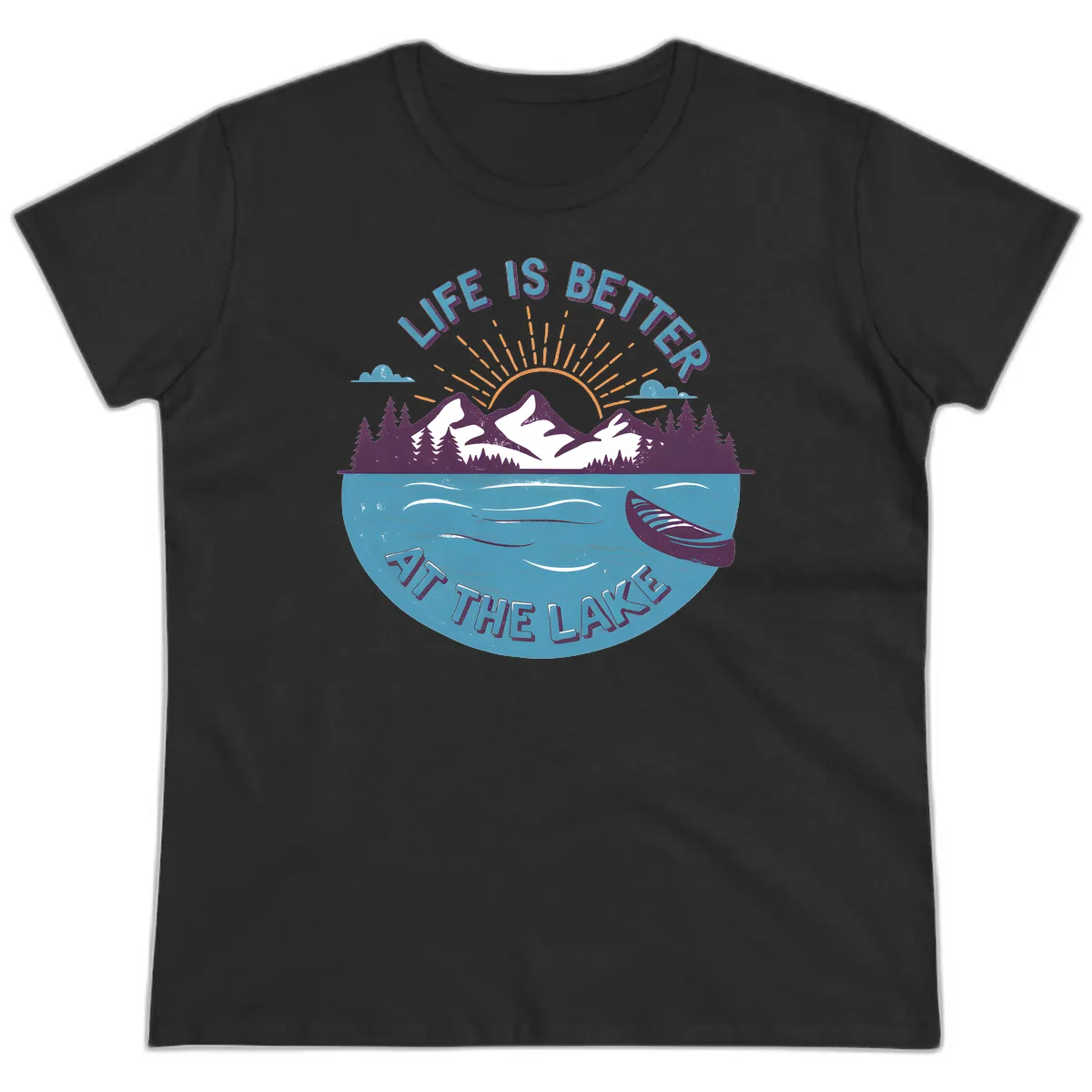 Life Is Better At The Lake Design Ladies Tee in Black