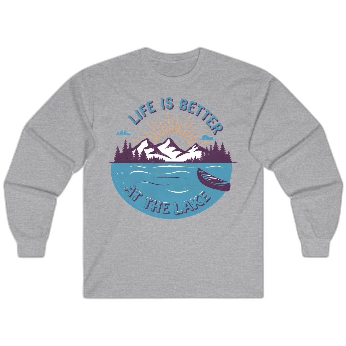 Life Is Better At The Lake Design Long Sleeve in Sport Grey