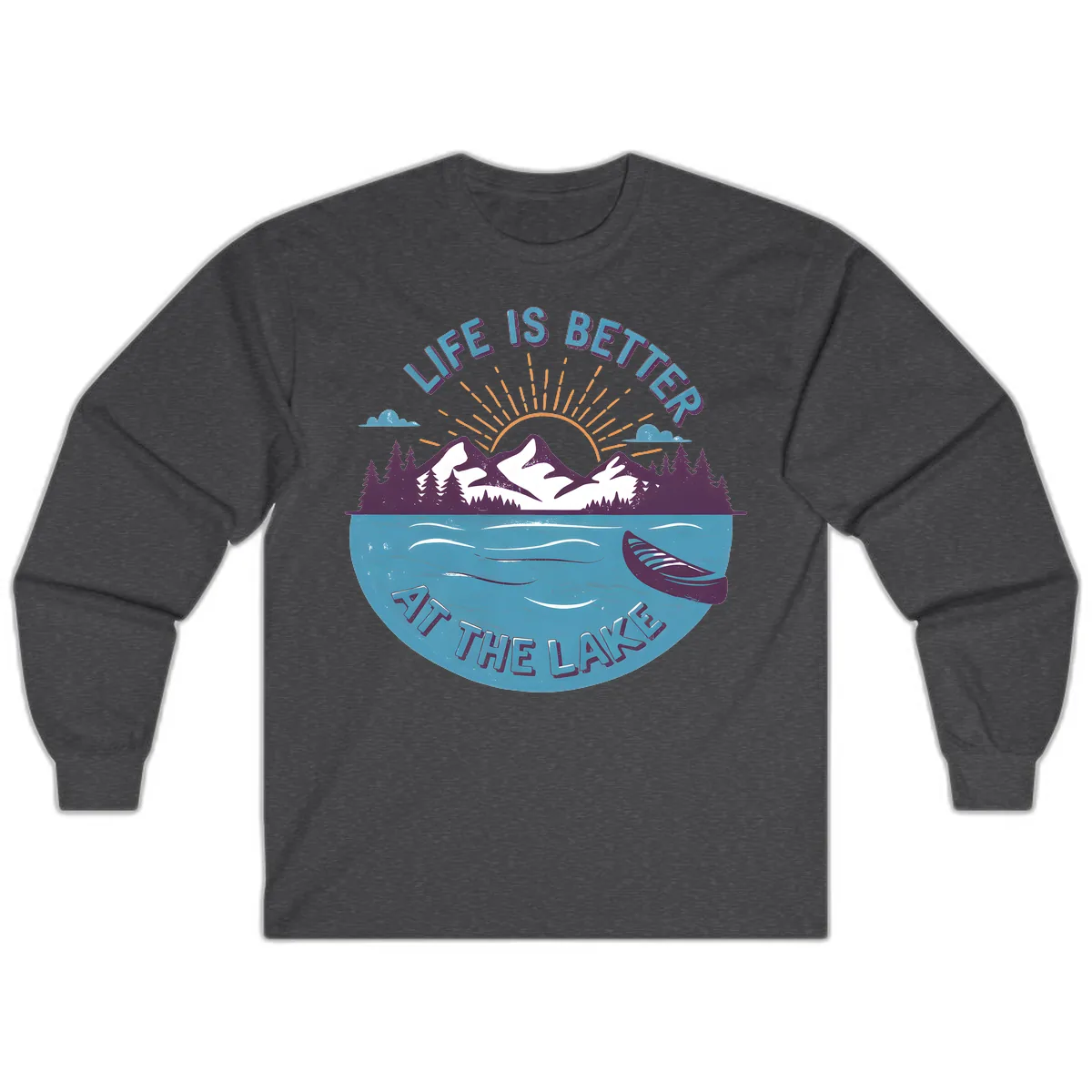 Life Is Better At The Lake Design Long Sleeve in Dark Heather