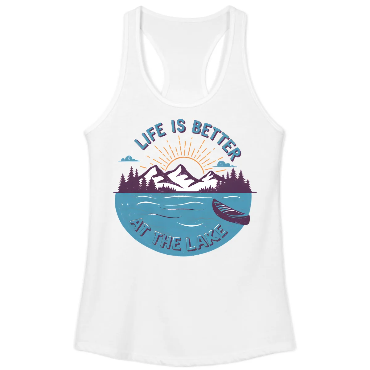 Life Is Better At The Lake Design Ladies Tank in White