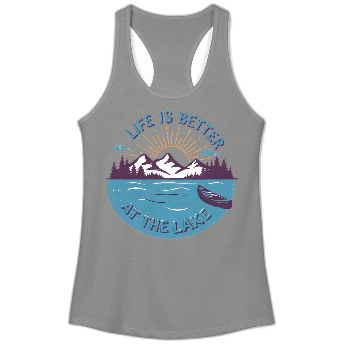 Life Is Better At The Lake Design Ladies Tank in Heather Grey