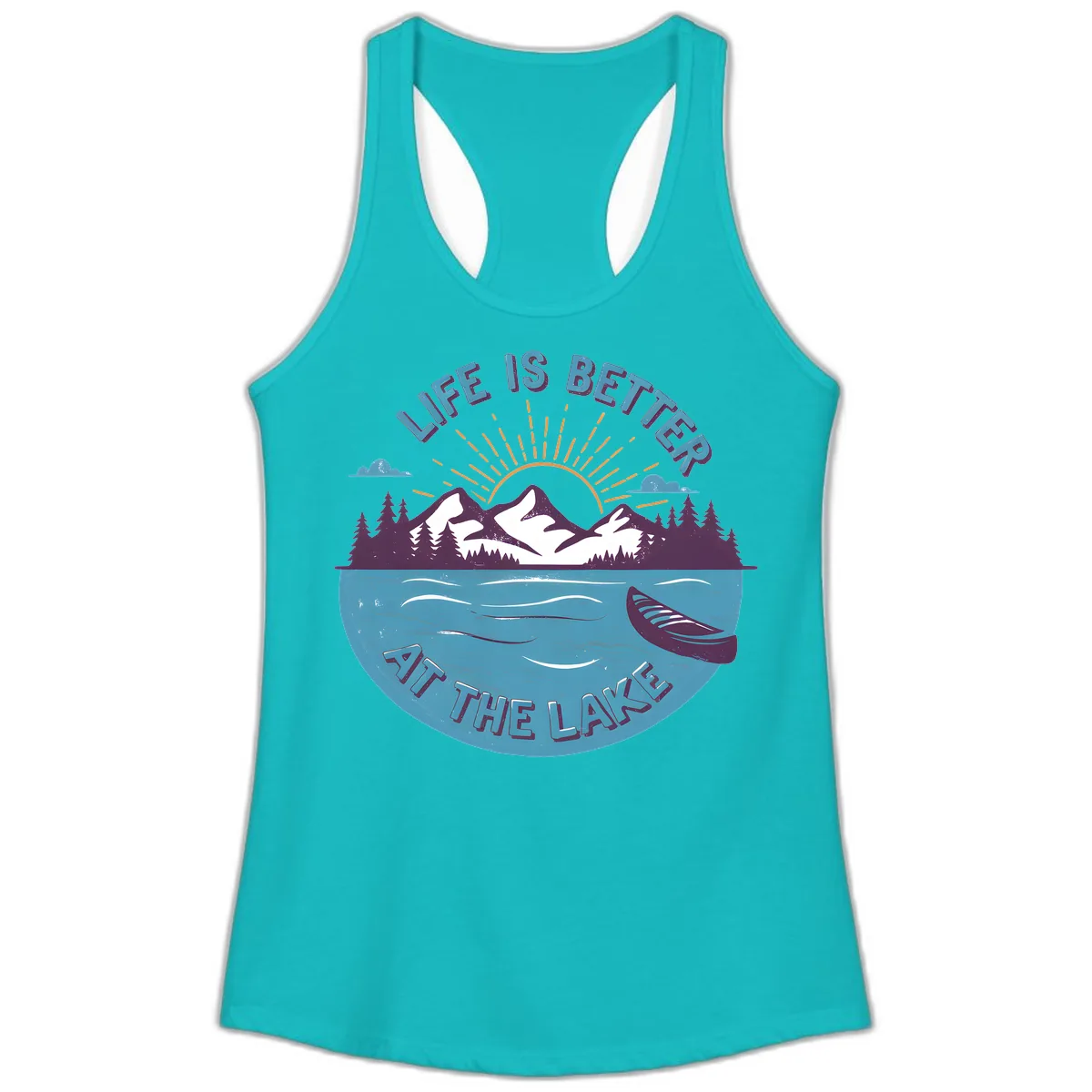 Life Is Better At The Lake Design Ladies Tank in Tahiti Blue