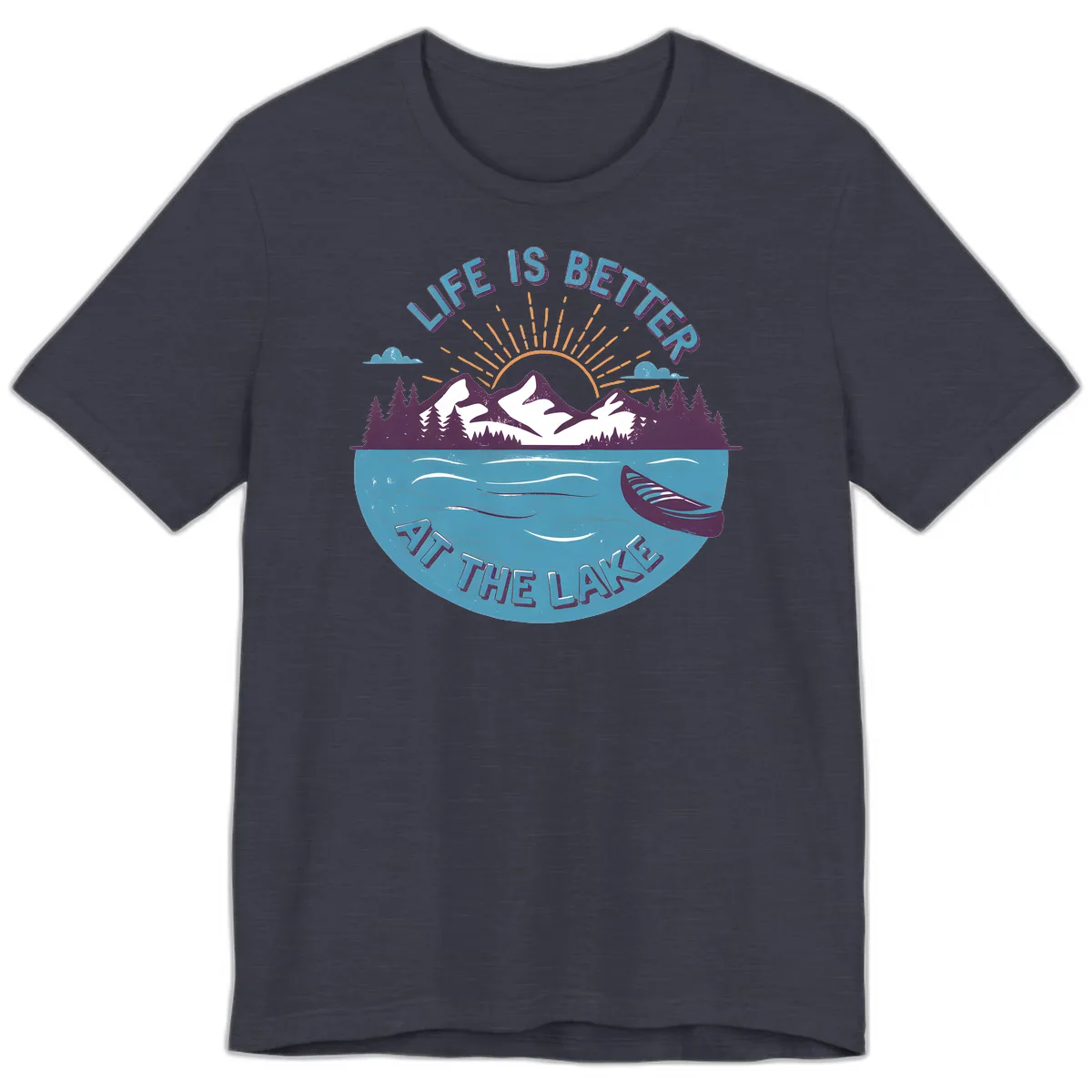 Life Is Better At The Lake Design Premium T-Shirt in Heather Midnight Navy