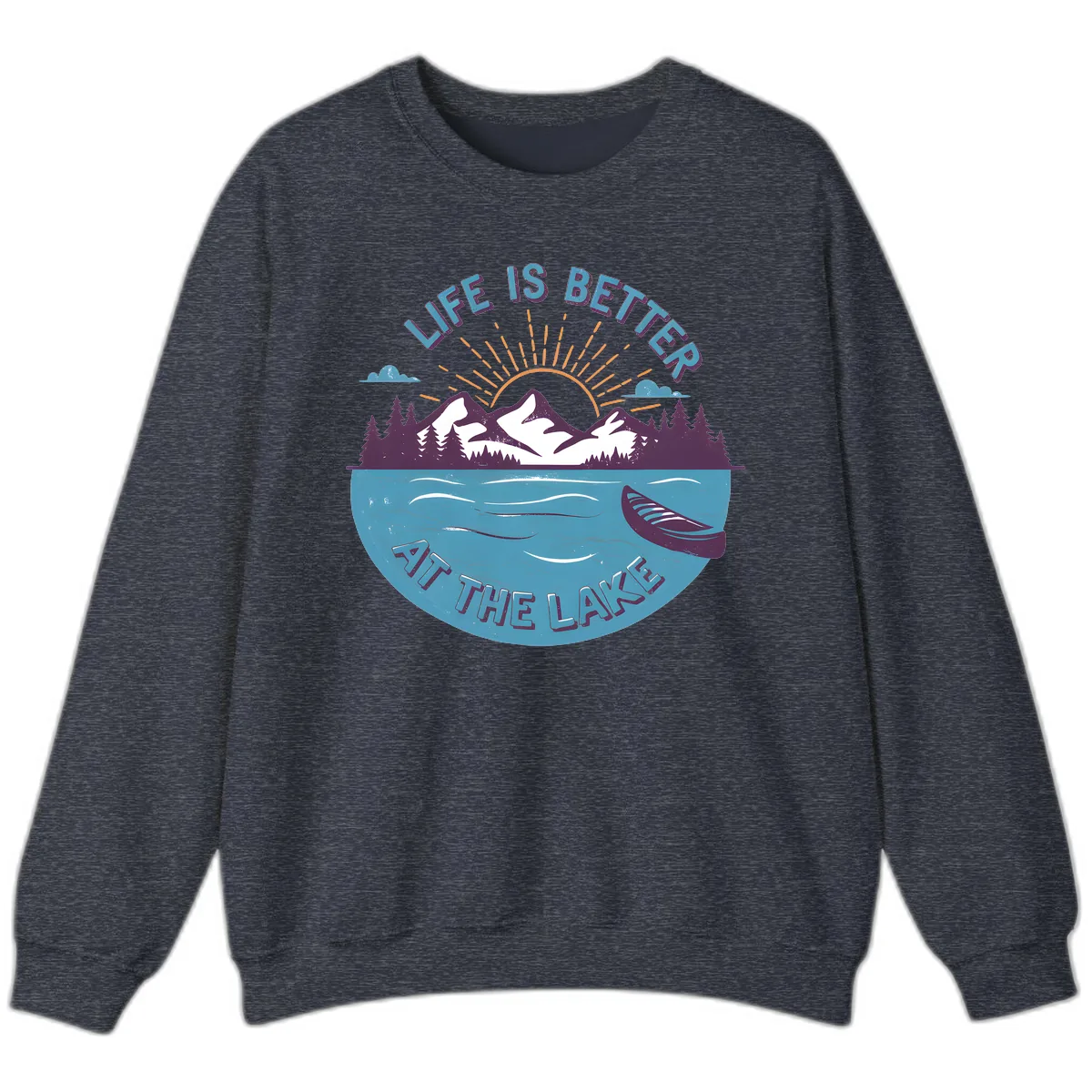 Life Is Better At The Lake Design Sweatshirt in Heather Sport Dark Navy
