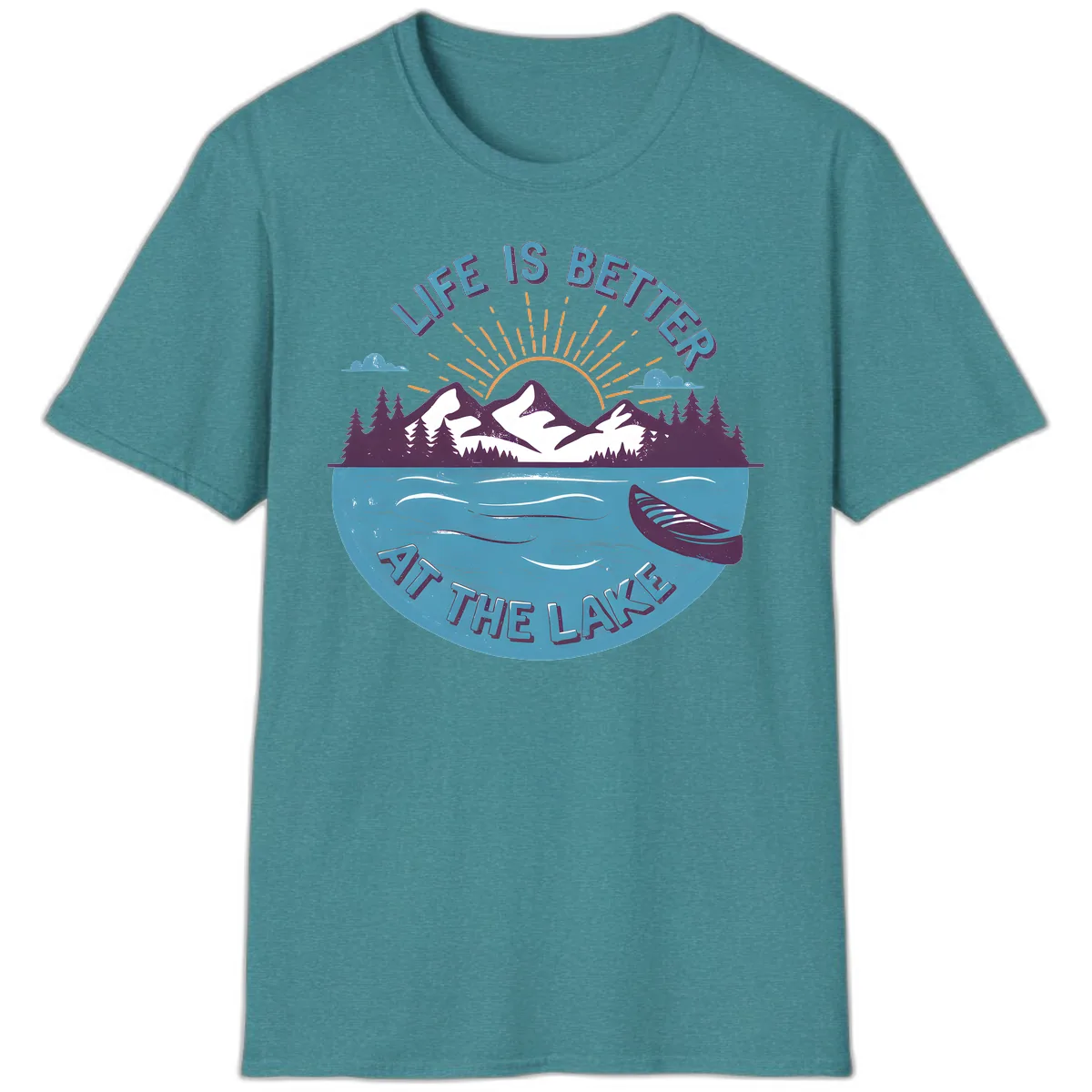 Life Is Better At The Lake Design T-Shirt in Heather Galapagos Blue