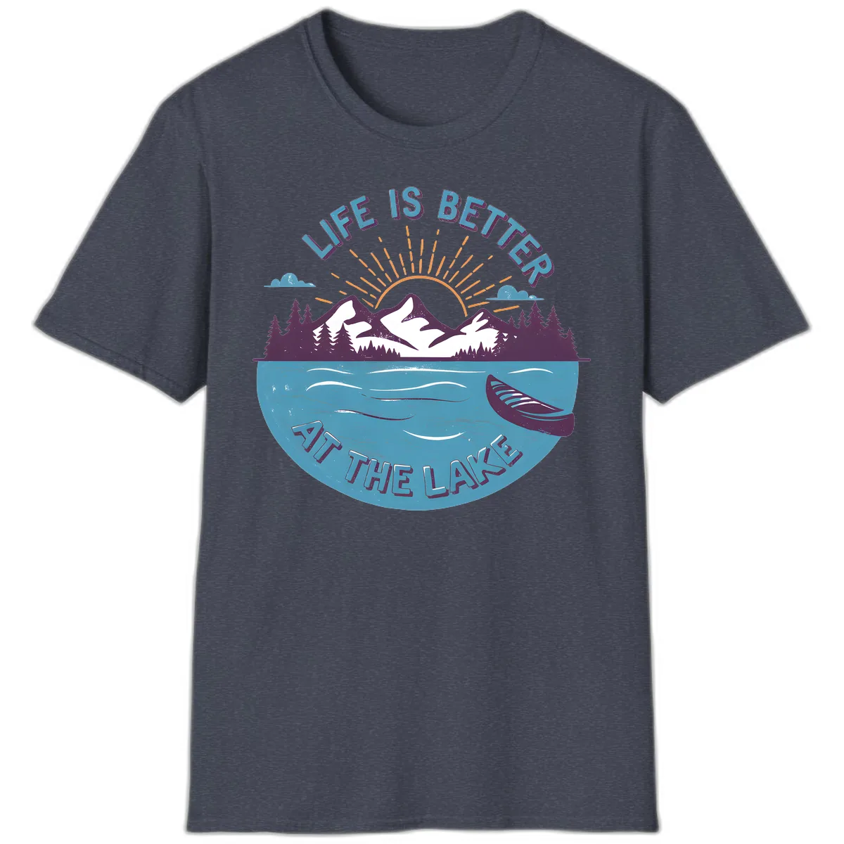 Life Is Better At The Lake Design T-Shirt in Heather Navy