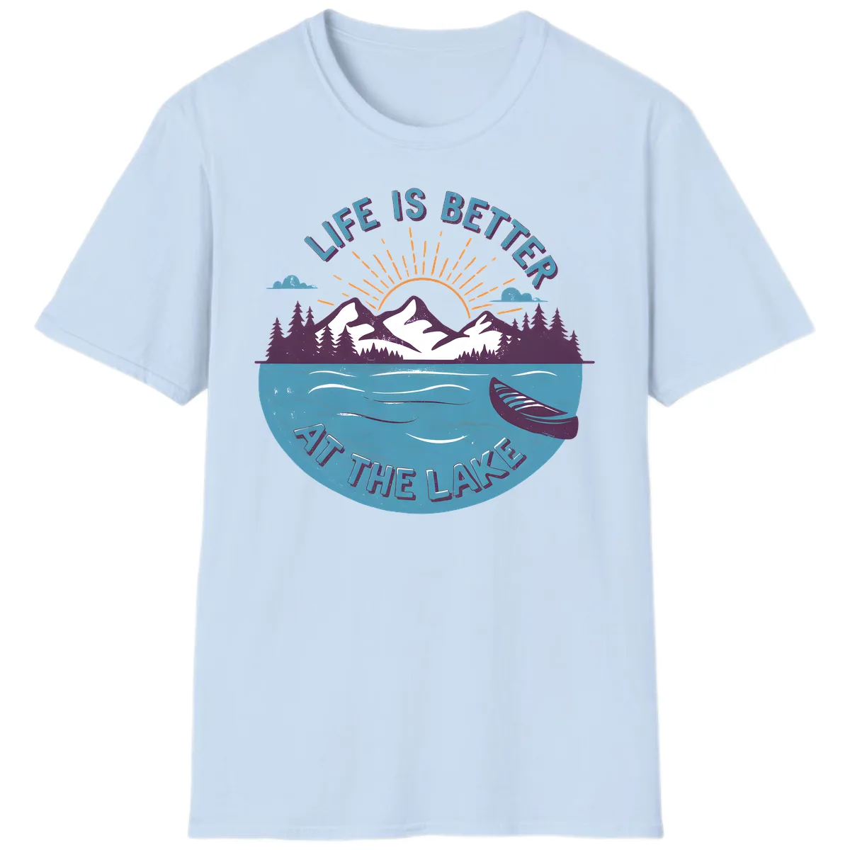 Life Is Better At The Lake Design T-Shirt in Light Blue